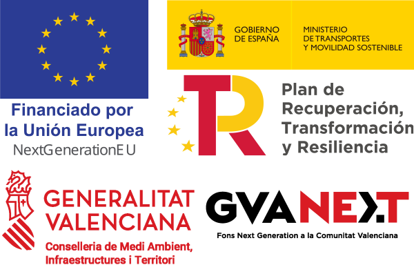 Logos and text about EU-funded Next Generation initiative by Spanish government and Generalitat Valenciana.